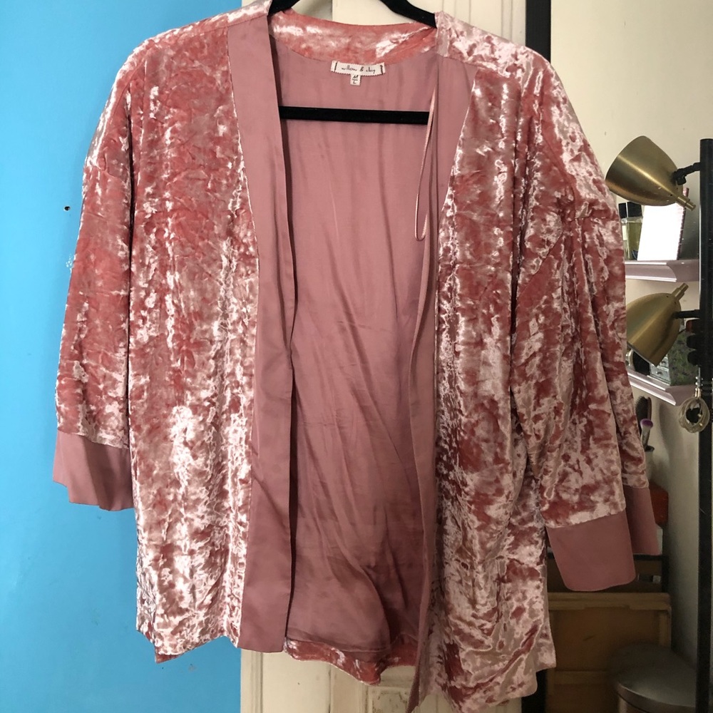 Pink faux-velvet shrug